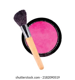Blush vector art on white background Rouge and brush brush Mascara picture Fashion hand drawn Illustration for logo greeting cards and design