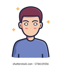 Blushed man vector illustration. Flat cartoon style