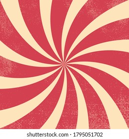 Blushed red and white circus retro wavy burst background.