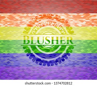Blusher on mosaic background with the colors of the LGBT flag
