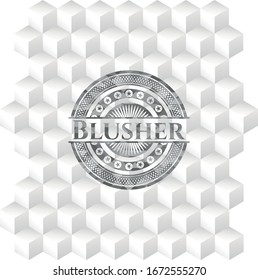 Blusher retro style grey emblem with geometric cube white background