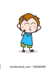Blushing Boy Blowing Kiss - Cute Cartoon Kid Vector
