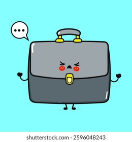 Blushing Briefcase Character. Cartoon Office Bag with Speech Bubble