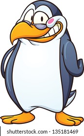 Blushing cartoon penguin. Vector clip art illustration with simple gradients. All in a single layer.