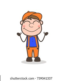 Blushing Cartoon Worker Expression Vector