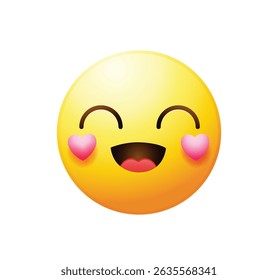 Blushing emoticon with pink hearts vector illustration isolated. Love emoji icon.
