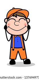 Blushing Expression - Retro Cartoon Carpenter Worker Vector Illustration﻿