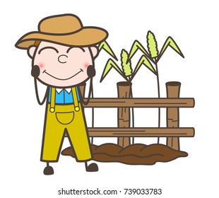 Blushing Farmer in Field Vector Illustration