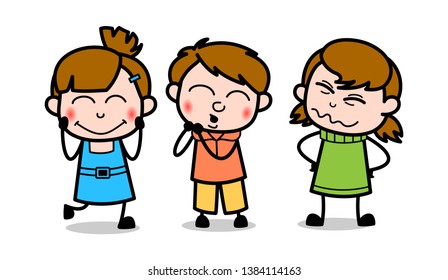 Blushing Kids - Cute Girl Cartoon Character Vector Illustration