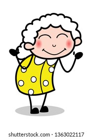 Blushing - Old Cartoon Granny Vector Illustration