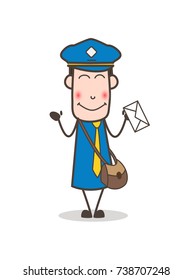 Blushing Postman with Letter Envelope Vector