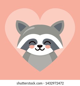 Blushing raccoon in a pink heart