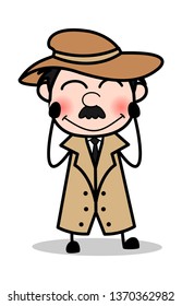 Blushing - Retro Cartoon Police Agent Detective Vector Illustration