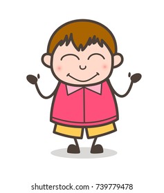 Blushing Smiling Face - Cute Cartoon Fat Kid Illustration