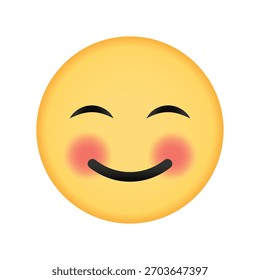 Cara de emoji amarilla sonrojante con los ojos cerrados y la sonrisa