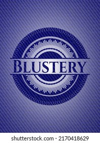 Emblema de azul con fondo jean. Ilustración vectorial. Detallado. 