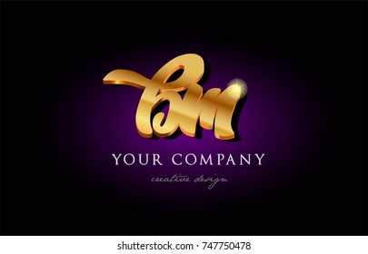 bm b m alphabet combination letter logo in gold golden 3d metal beautiful typography suitable for banner brochure design