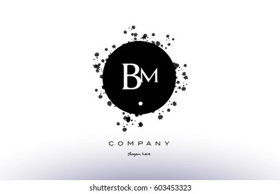 bm b m  black white circle grunge splash vintage retro alphabet company logo design vector icon template
