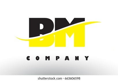 BM B M  Black and Yellow Letter Logo with White Swoosh and Curved Lines.