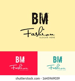 BM B M Brush Logo Letters Design with Red and Black Colors and Brush Letter Concept.