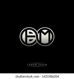 BM B M initial letter linked circle capital monogram logo modern template silver color edition