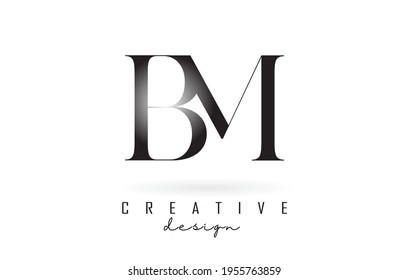 BM b m letter design logo logotype concept with serif font and elegant style. Vector illustration icon with letters B and M.