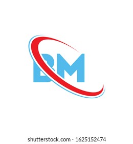 BM B M letter logo design. Initial letter BM linked circle upercase monogram logo red and blue. B M logo, B M design