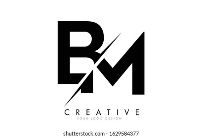 BM B M Letter Logo Design with a Creative Cut. Creative logo design..