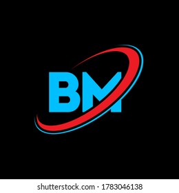 BM B M letter logo design. Initial letter BM linked circle uppercase monogram logo red and blue. BM logo, B M design. bm, b m