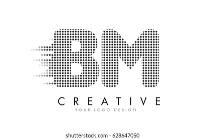 BM B M Letter Logo Design with Black Dots and Bubble Trails.