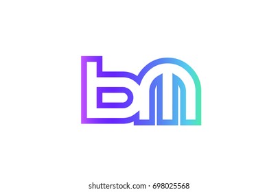 BM B M letter logo combination alphabet vector creative company icon design template modern  pink blue contour line art