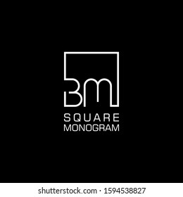 BM B M Logo design with square frame line art. vector illustration