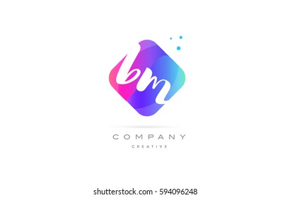 bm b m  pink blue rhombus abstract 3d alphabet company letter text logo hand writting written design vector icon template 