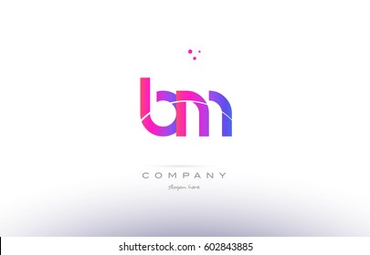 bm b m  pink purple modern creative gradient alphabet company logo design vector icon template