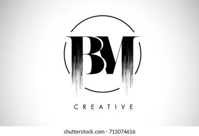BM Brush Stroke Letter Logo Design. Black Paint Logo Leters Icon with Elegant Circle Vector Design.