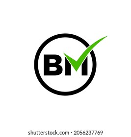 BM company monogram with green tick.