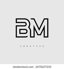 Logotipo de letra creativa de BM: monograma de línea mínima en negro para un diseño de identidad de marca moderno.