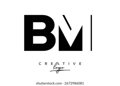 Logotipo de BM Creative Minimalist Negative Space Latter con monograma moderno para marca y logotipo de marca comercial con letras iniciales Diseño de logotipo para marca.