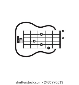 Icono de acorde de guitarra Bm. Diseño de símbolo de ilustración vectorial de acorde de guitarra básica
