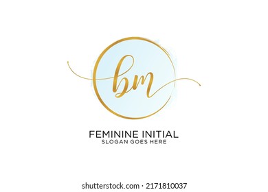 Logo de escritura a mano BM con la firma del vector de plantilla de círculo, boda, moda, floral y botánica con plantilla creativa.