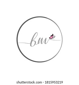 Diseño del logotipo de escritura de letra inicial BM con mariposa
