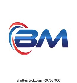 BM initial letter logo swoosh red blue