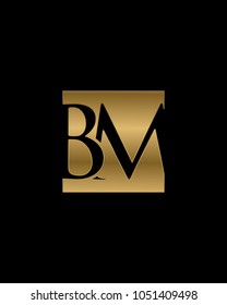 BM initial letters looping linked box elegant logo golden black background