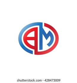 BM initial letters looping linked ellipse logo blue red