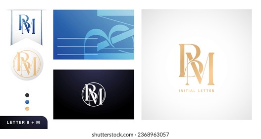 BM initial letters monogram logo type bundle. template logo with letter sign for business cards elements, branding company identity, advertisement materials golden foil, collages prints, ads campaigns