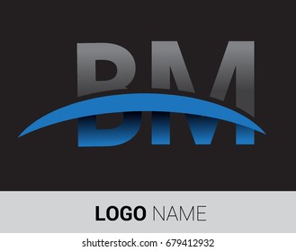 BM initial logo company name colored grey and blue swoosh design.
