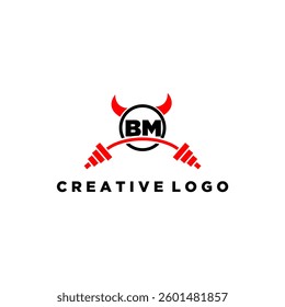 BM initial monogram for fitnes or gym logo with devil style design