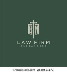 BM initial monogram for law firm with sword and shield logo image