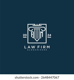BM initial monogram logo for lawfirm with pillar design in creative square