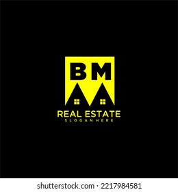 BM initial monogram logo real estate in square style design